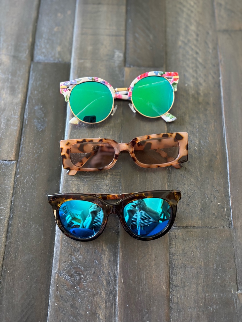 Three Stylish Sunglasses Bundle - Floral, Tortoiseshell, Mirrored Blue O/S
